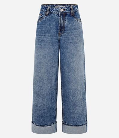 Pantalón Wide Leg Jeans con Cintura Baja y Ruedo Plegado 5