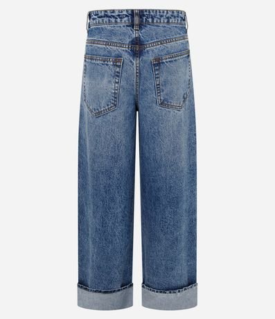 Pantalón Wide Leg Jeans con Cintura Baja y Ruedo Plegado 6