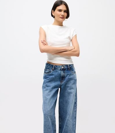 Pantalón Wide Leg Jeans con Cintura Baja y Ruedo Plegado 2