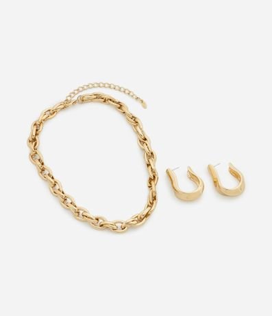 Conjunto de Collar y Caravana Aro Orgánica en Metal