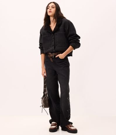 Pantalón Baggy en Jeans con Recortes de Estrellas y Cintura Mediana 2