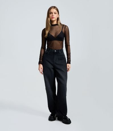 Pantalón Baggy en Jeans con Recortes de Estrellas y Cintura Mediana 3
