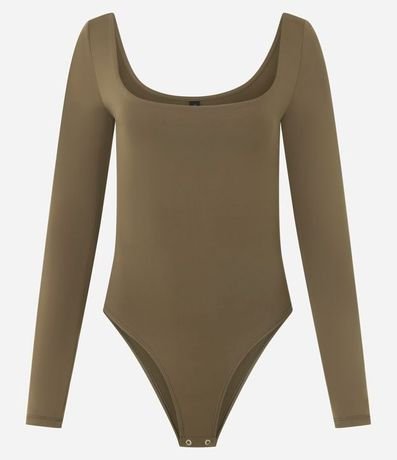 Body Manga Larga en Microfibra con Escote Cuadrado