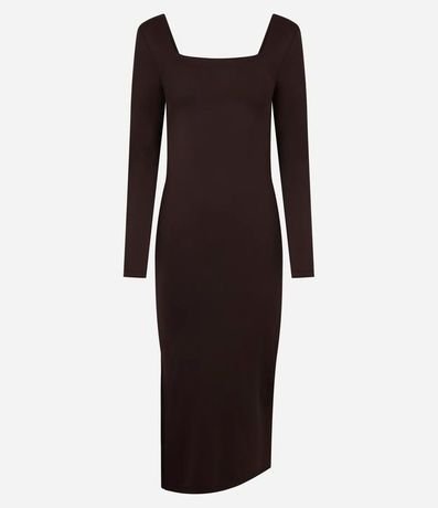 Vestido Midi en Microfibra con Escote Cuadrado y Manga Larga 5