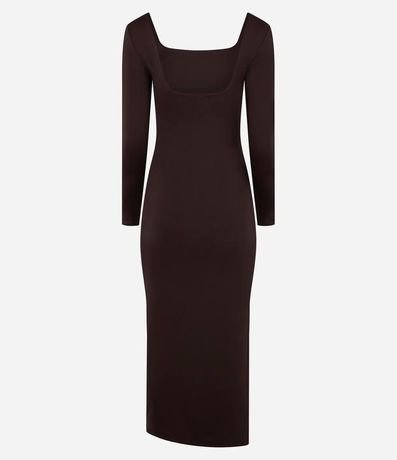 Vestido Midi en Microfibra con Escote Cuadrado y Manga Larga 6