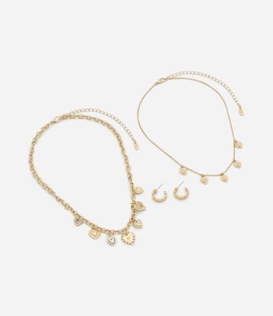 Conjunto Collar Capas con Colgantes de Corazón y Caravanas 2