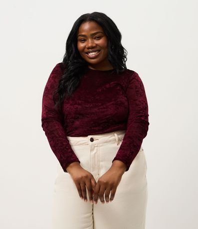 Blusa Tule Velvet Manga Larga Curve & Plus Size