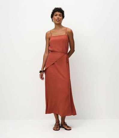 Vestido Largo Maquinetado con Pañuelo Desmontable