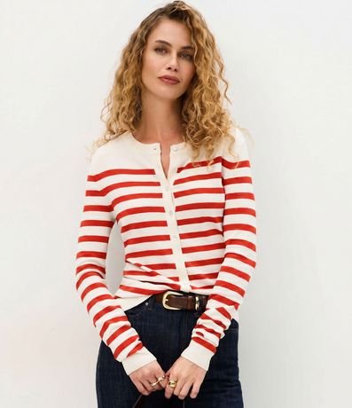 Cardigan en Punto con Estampado Rayado