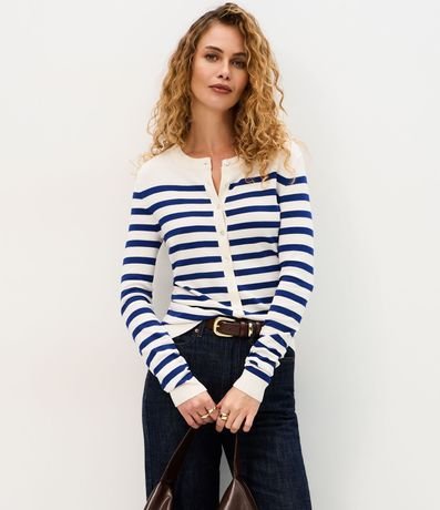 Cardigan en Punto con Estampado Rayado
