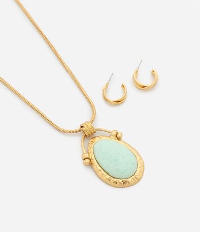 Conjunto de Collar Largo con Colgante Ovalado y Argollas