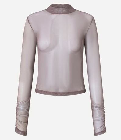 Blusa en Tule con Cuello Alto y Fruncidos