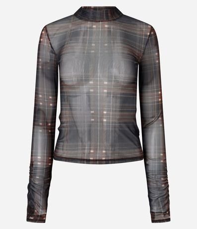 Blusa en Tule de Cuadros con Mangas Drapeadas 5