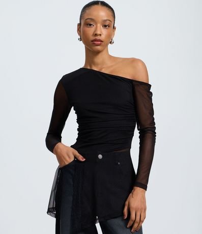 Blusa Asimétrica en Tule con Encaje 7