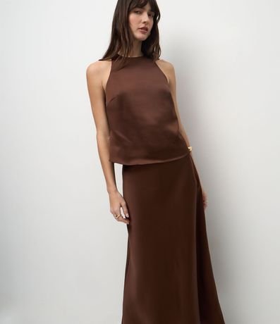 Pollera Midi Satinada Lisa Evasê 2