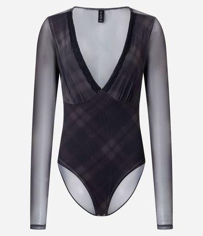 Body en Tule de Cuadros con Escote V Encaje 5