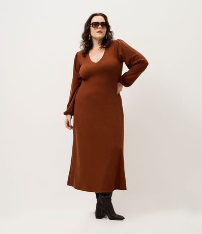 Vestido Midi Sorella con Manga Abullonada Curve & Plus Size