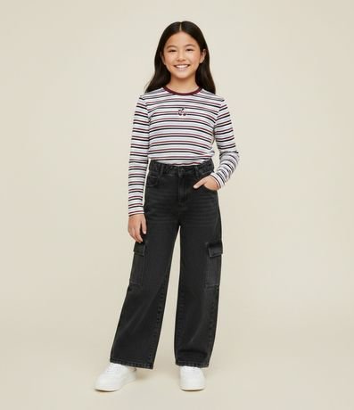 Blusa Infantil Slim Rayada con Drapeado – Talle 5 a 16 años