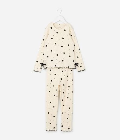 Pijama Infantil Largo con Estampado de Corazones y Moñitas – Talle 2 a 14 años