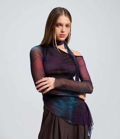 Blusa en Tule Estampado con Lazo en el Cuello 4