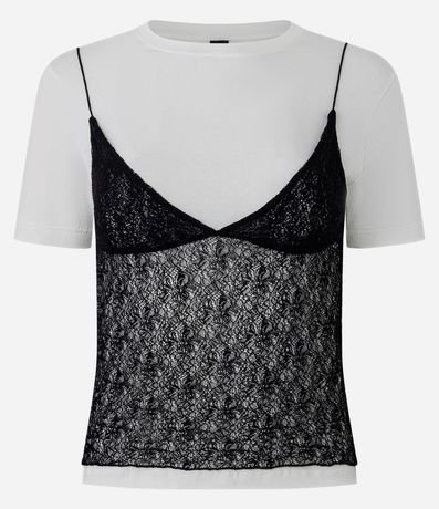 Remera en Algodón con Encaje Sobrepuesto