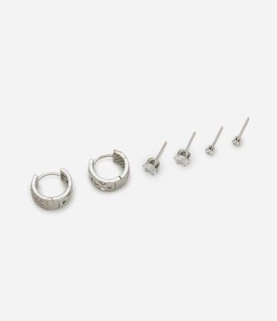 Kit 3 en 1 de Aros de Metal Liso con Piedras Engarzadas y Brillantes