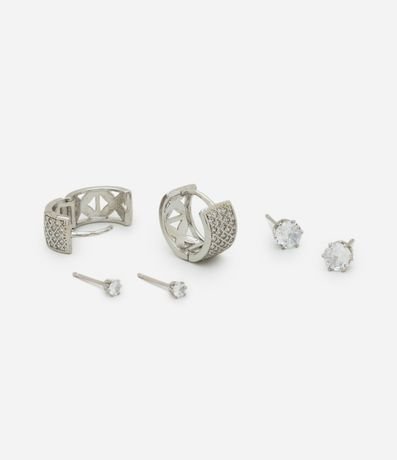 Kit 3 en 1 de Aros de Metal Liso con Piedras Engarzadas y Brillantes 2