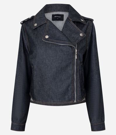 Campera Biker en Jeans Estructurada con Cremallera 5