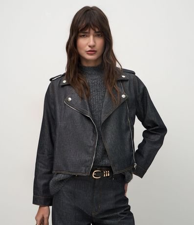 Campera Biker en Jeans Estructurada con Cremallera
