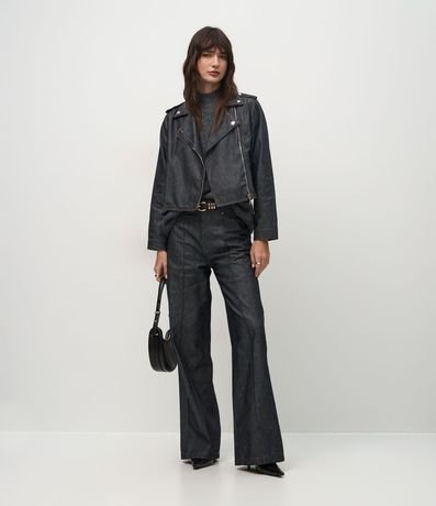 Campera Biker en Jeans Estructurada con Cremallera 2
