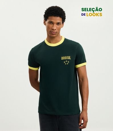 Remera Deportiva Dry con Lettering Brasil Bordado