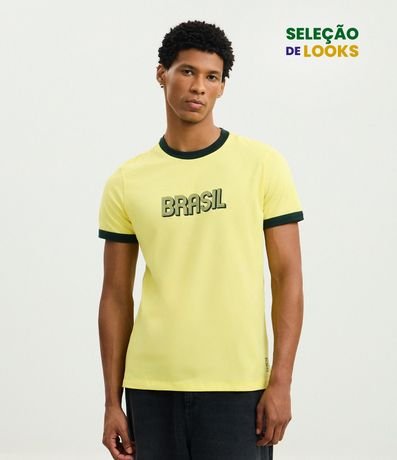 Remera Deportiva Dry con Lettering Brasil y Bies Contrastante