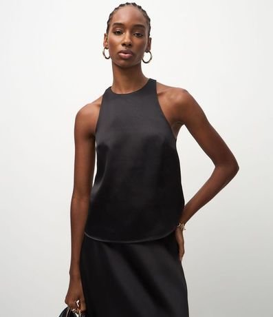 Blusa Satinada con Escote Halter