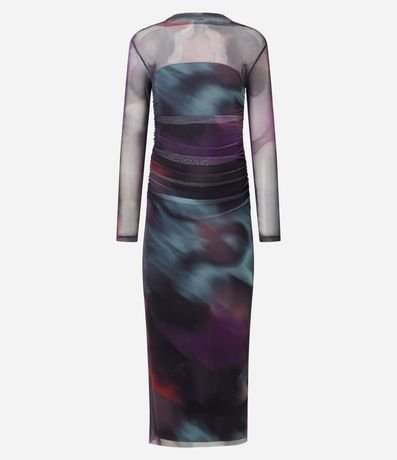 Vestido Midi en Tul con Efecto Manchado y Fruncidos 5