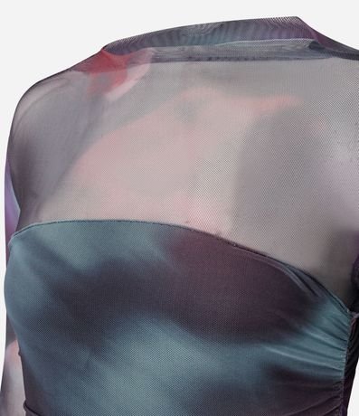 Vestido Midi en Tul con Efecto Manchado y Fruncidos 6