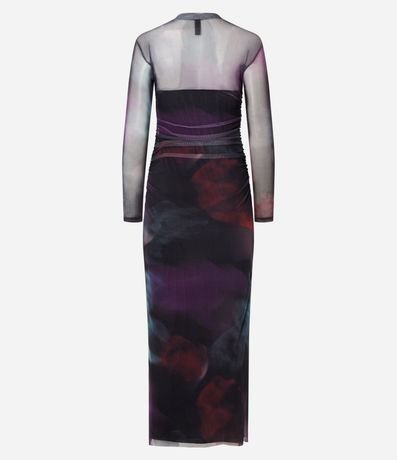 Vestido Midi en Tul con Efecto Manchado y Fruncidos 7