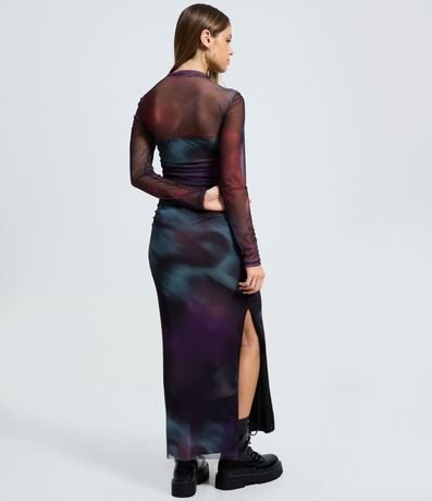 Vestido Midi en Tul con Efecto Manchado y Fruncidos 4