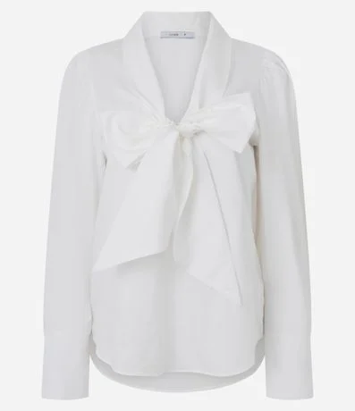 Blusa en Algodón con Manga Abullonada y Cuello Lazo