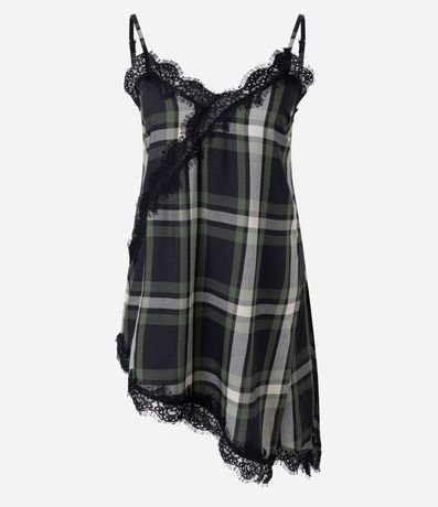 Blusa de Cuadros con Encaje y Ruedo Asimétrico