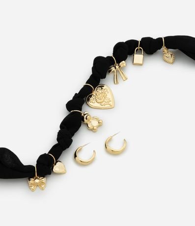 Conjunto de Collar en Tejido con Colgantes y Caravanas Aro 2