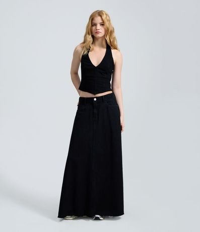 Falda New Midi en Jeans con Ruedo Hilo y Recortes
