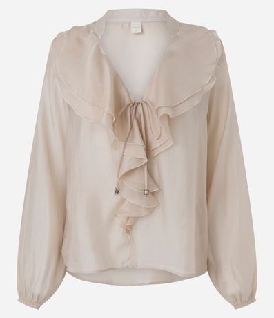 Blusa Amplia en Organza con Escote en V y Volados 5