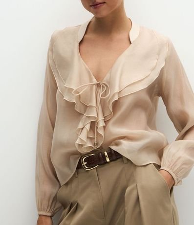 Blusa Amplia en Organza con Escote en V y Volados 4