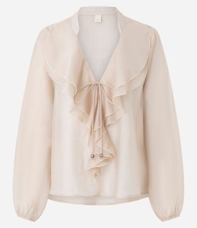 Blusa Amplia en Organza con Escote en V y Volados 5
