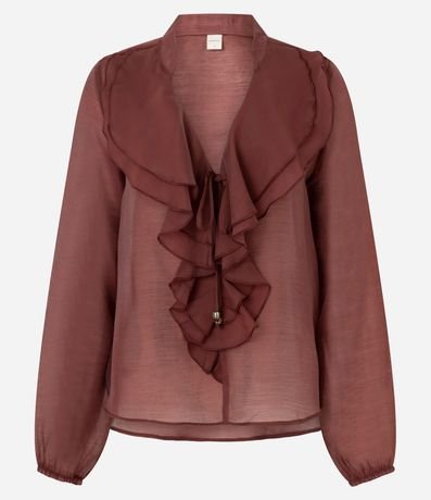 Blusa Amplia en Organza con Escote en V y Volados 5