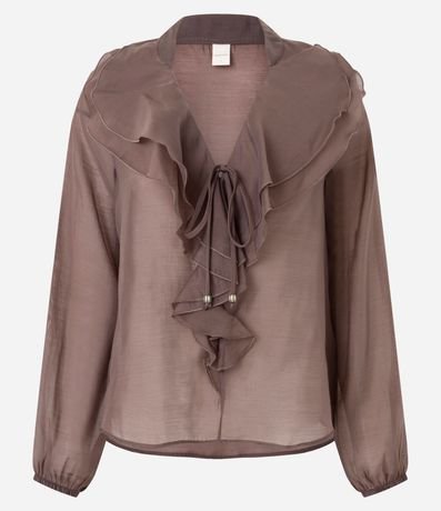 Blusa Amplia en Organza con Escote en V y Volados 5
