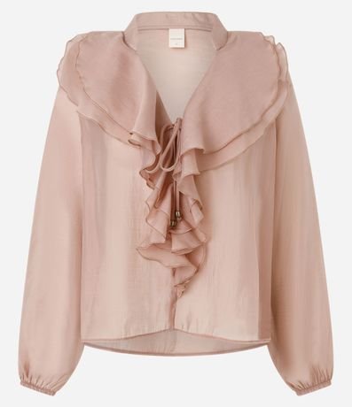 Blusa Amplia en Organza con Escote en V y Volados 6