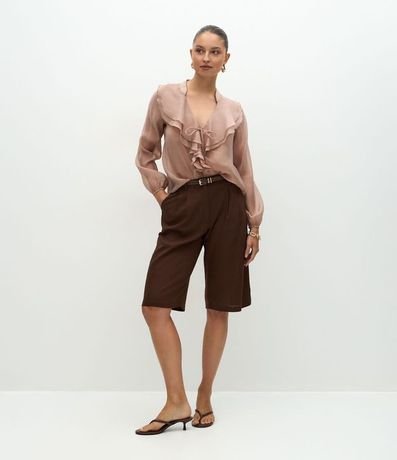 Blusa Amplia en Organza con Escote en V y Volados 2