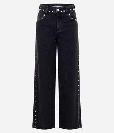 Pantalón Wide en Jeans con Tachas Laterales y Cintura Mediana 6