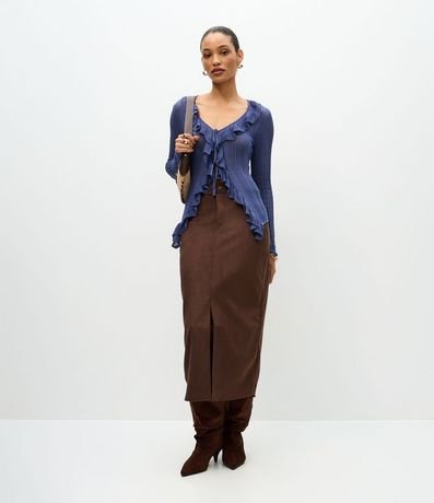 Pollera Midi en Gamuza con Bolsillos